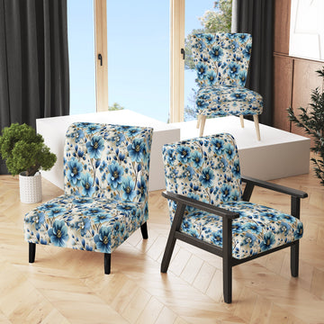 Blue Coastal Elegance Floral Pattern - Cottage Accent Side Chair